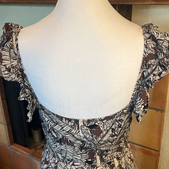 NAF NAF Brown and White Tropical Palm Print Midi/Maxi Dress, size S - Picture 7 of 11